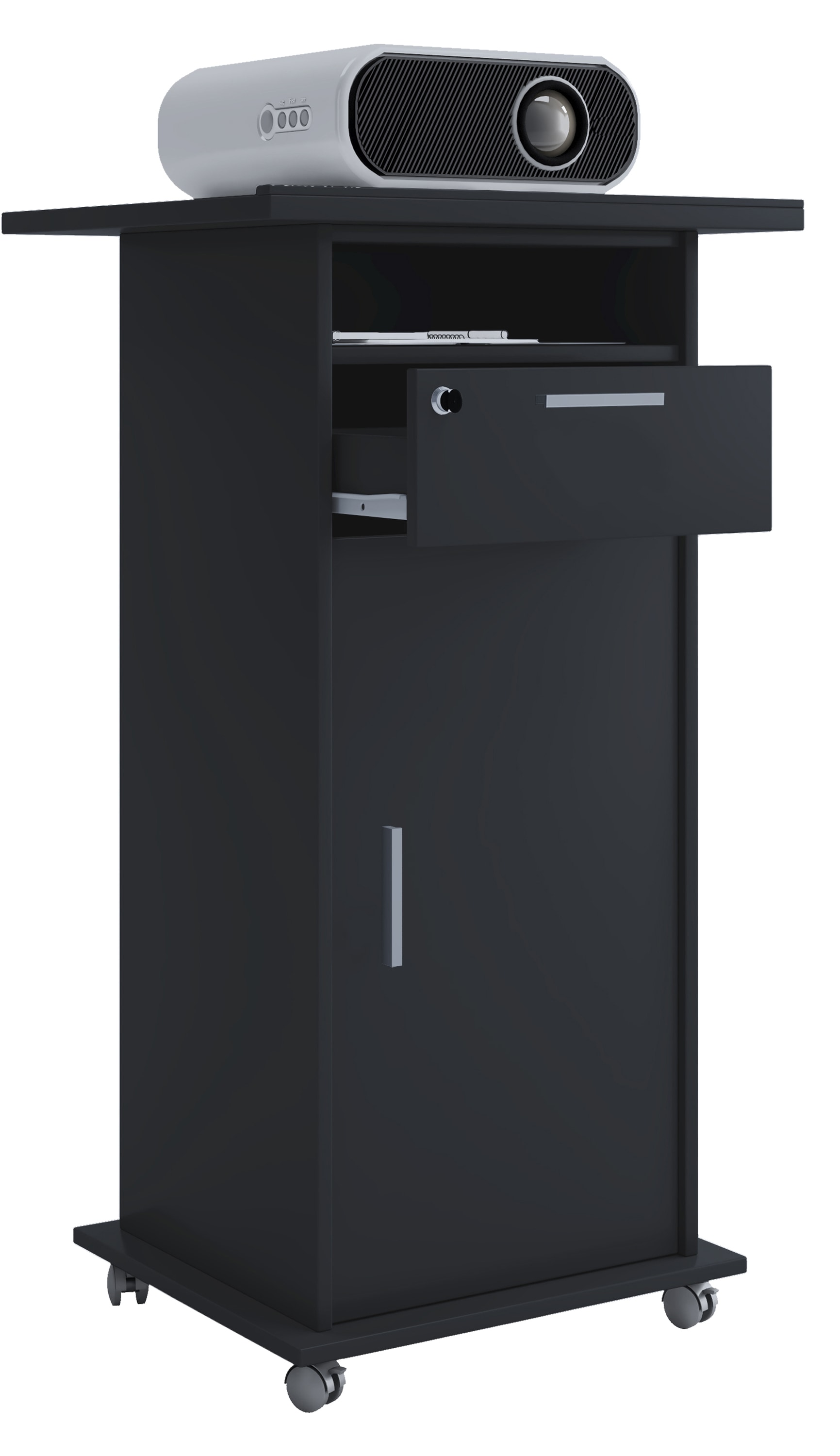 Wohnzimmertisch VCM "Tisch Möbel Wagen Beamer Projektor Neta Tür" Gr. 60, schwarz, B:60cm, Sideboards, TVRack