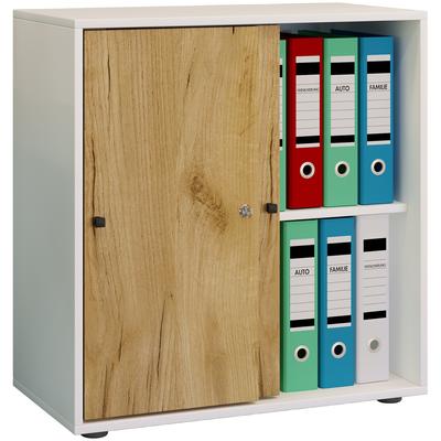 Aktenschrank VCM "Büroschrank Aktenschrank Schiebetüren Lona 2fach" Gr. 70, weiß, honig, eiche, B:70cm H:73cm T:37cm, Ob