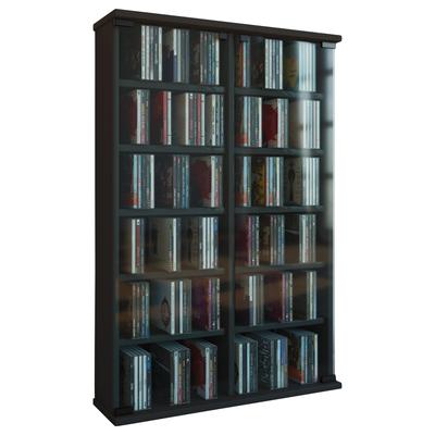 Media-Regal VCM "Holz CD DVD Stand Regal Schrank Roma Glastür" Gr. 60, schwarz, B:60cm H:92cm T:18cm, Holzwerkstoff, Hol