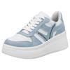 Plateausneaker RIEKER, Damen, Gr. 38, weiß (hellblau, weiß), Lederimitat, Textil, kontrastfarbene Details, sportlich, Schuhe, Freizeitschuh, Halbschuh, Schnürschuh mit gepolstertem Schaftrand