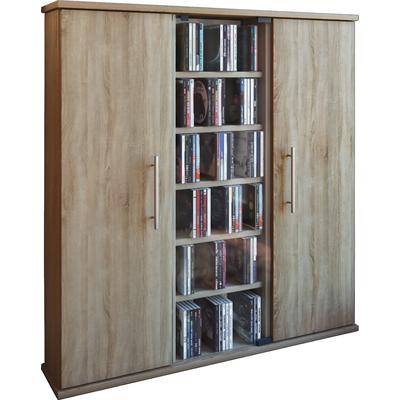 Media-Regal VCM "VCM CD Regal Holz CD Schrank mit 1 ESG-Sicherheitsglastür und 2 Holztüren für 450 CDs oder 195 DVDs ode