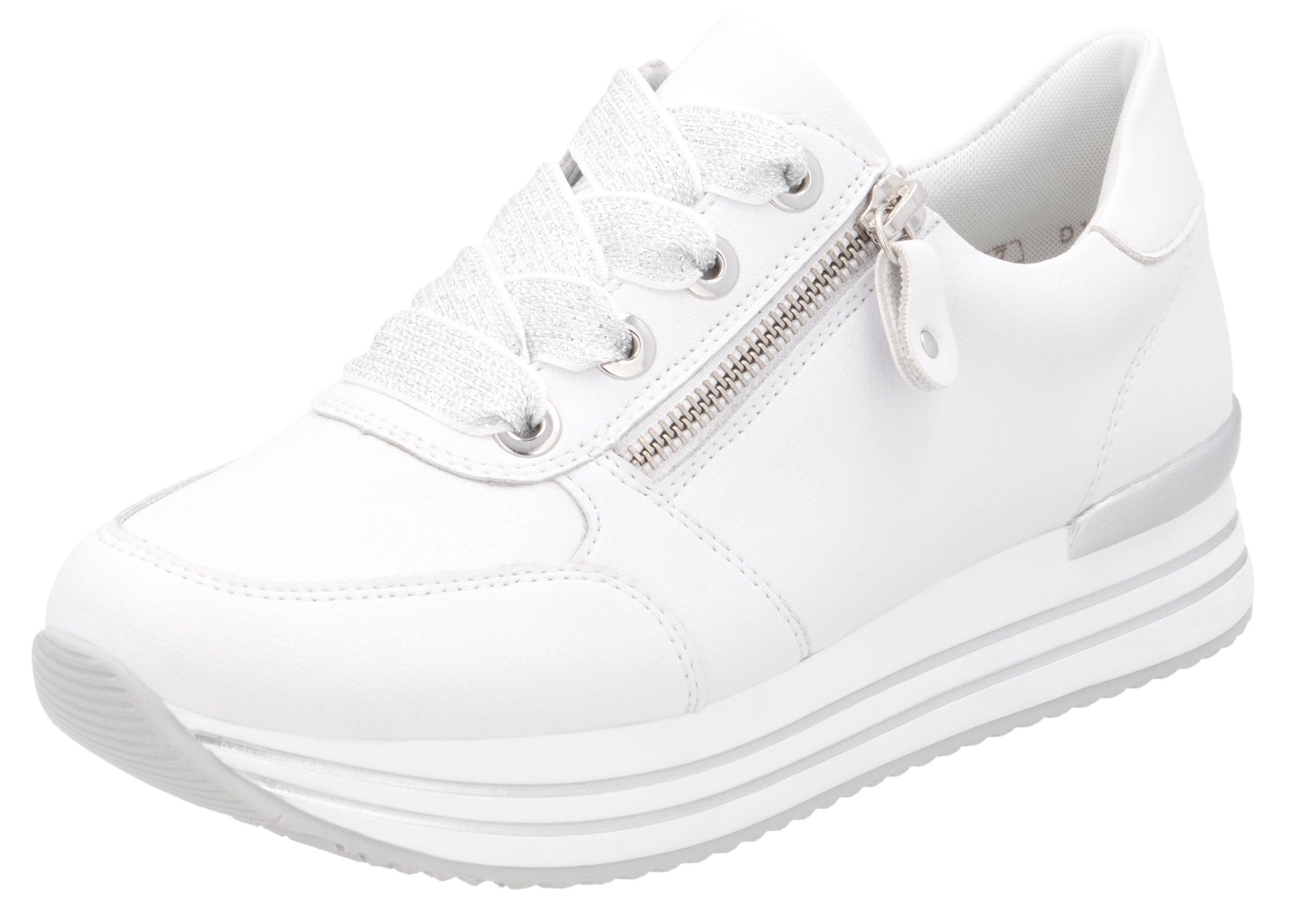Plateausneaker REMONTE, Damen, Gr. 36, weiß, Leder, unifarben, Sportlich, Schuhe, Freizeitschuh, Halbschuh, Schnürschuh mit gepolstertem Schaftrand, Topseller