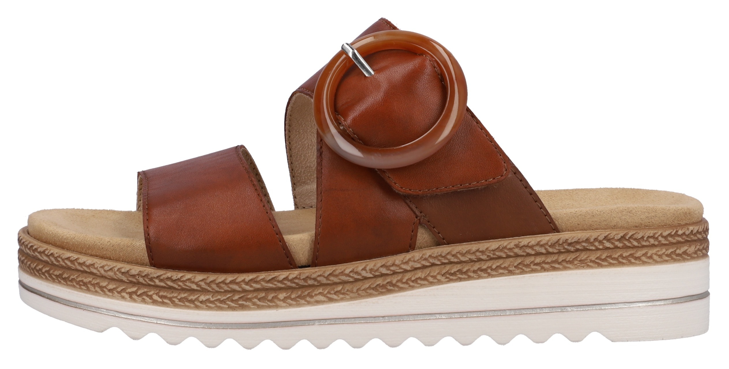 Pantolette REMONTE, Damen, Gr. 42, braun, Leder, unifarben, Schuhe Pantolette, Keilabsatz, Sommerschuh, Schlappen mit Zierschnalle