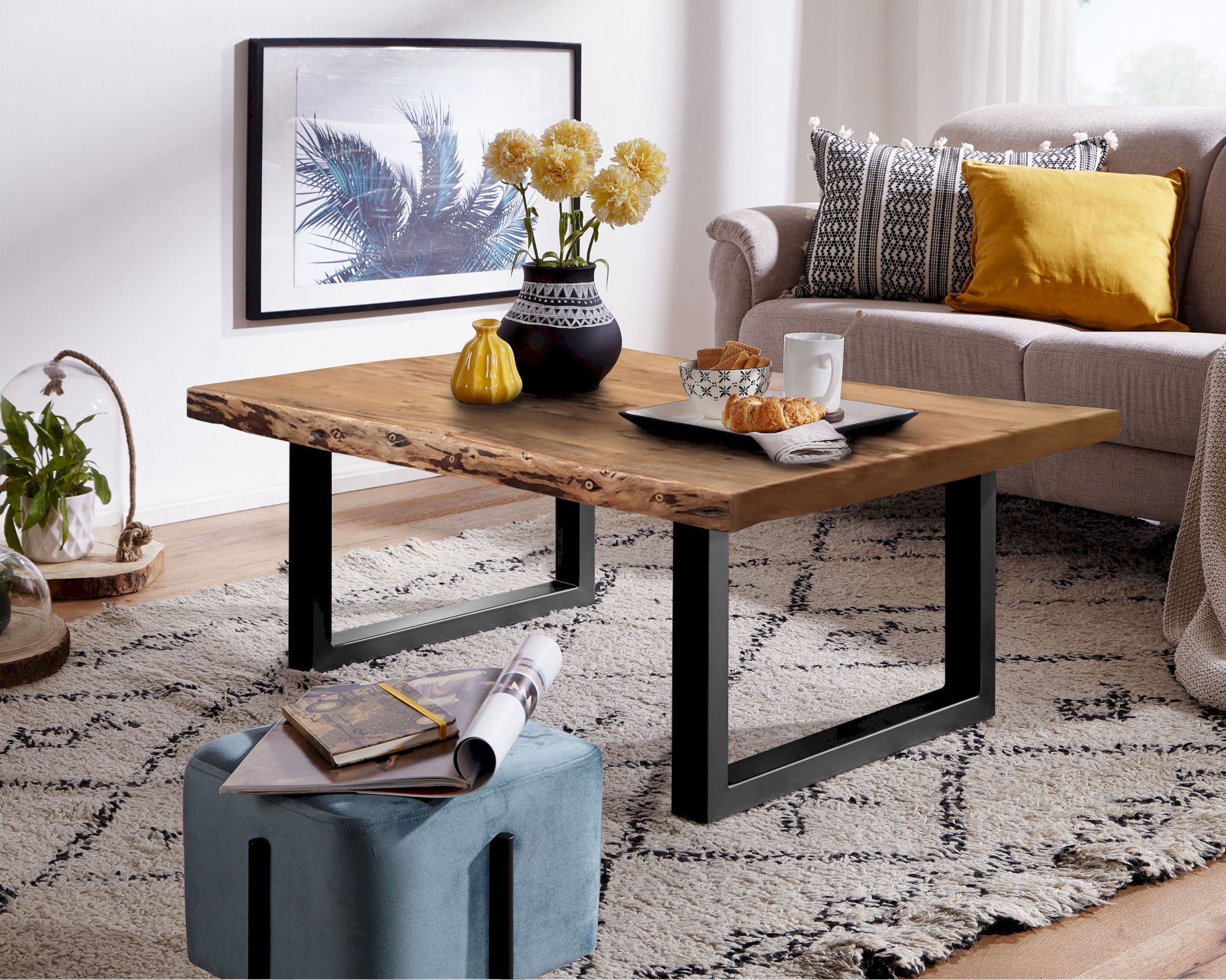 3S Frankenmöbel »Bern« Massivholz Couchtisch Akazie TI-0481 / 80x80 cm / Akazie / Fuss alufarben