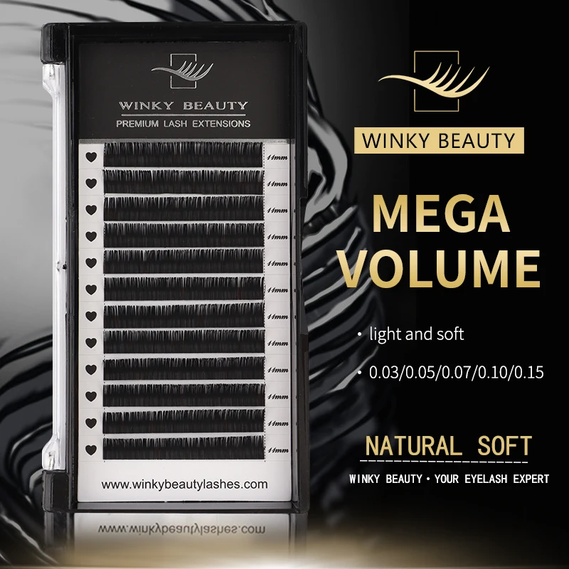 Winky Beauty 12Rows Classic Individual Mink Hair Lashes Extension Matte Black Fluffy Silk Eyelash Extension for Beauty Makeup