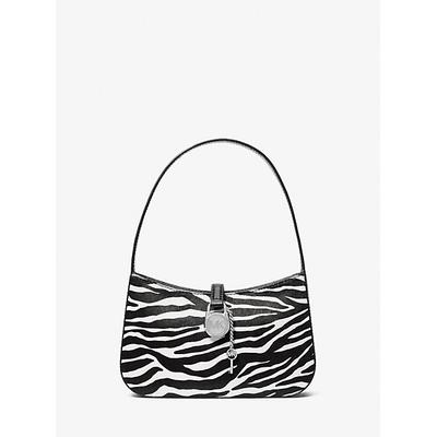 Michael Kors Lyra Small Zebra Print Calf Hair Pochette Black One Size