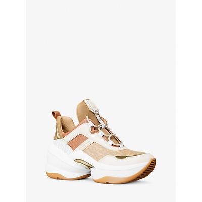 Michael Kors Olympia Mixed-Media Trainer Cream 11