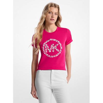 Michael Kors Embellished Logo Cotton T-Shirt Pink M