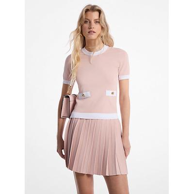 Michael Kors Stretch Knit Short-Sleeve Sweater Pink M