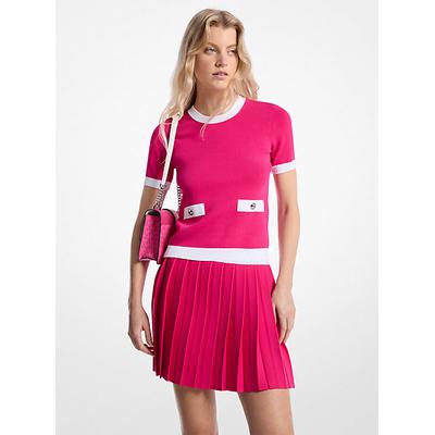 Michael Kors Stretch Knit Short-Sleeve Sweater Pink L