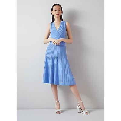 Mona Blue Metallic Thread Rib-Knit Dress, Blue