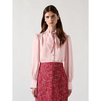 Hall Pink Viscose Crepe Tie Neck Blouse, Light Pink