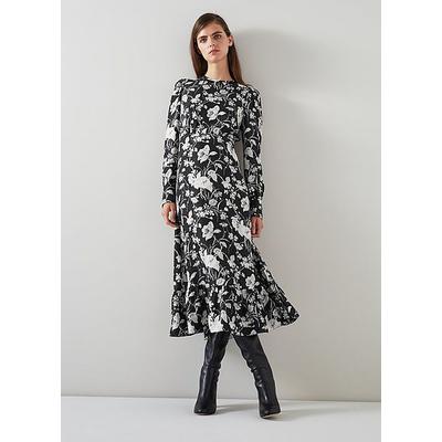 Winona Black & Cream Mono Meadow Print Jacquard Dress, Black Cream