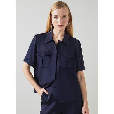 Luna Navy Viscose Utility-Style Shirt, Midnight