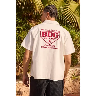 BDG White Embroidered Mechanic Shirt - White L at Urban Outfitters