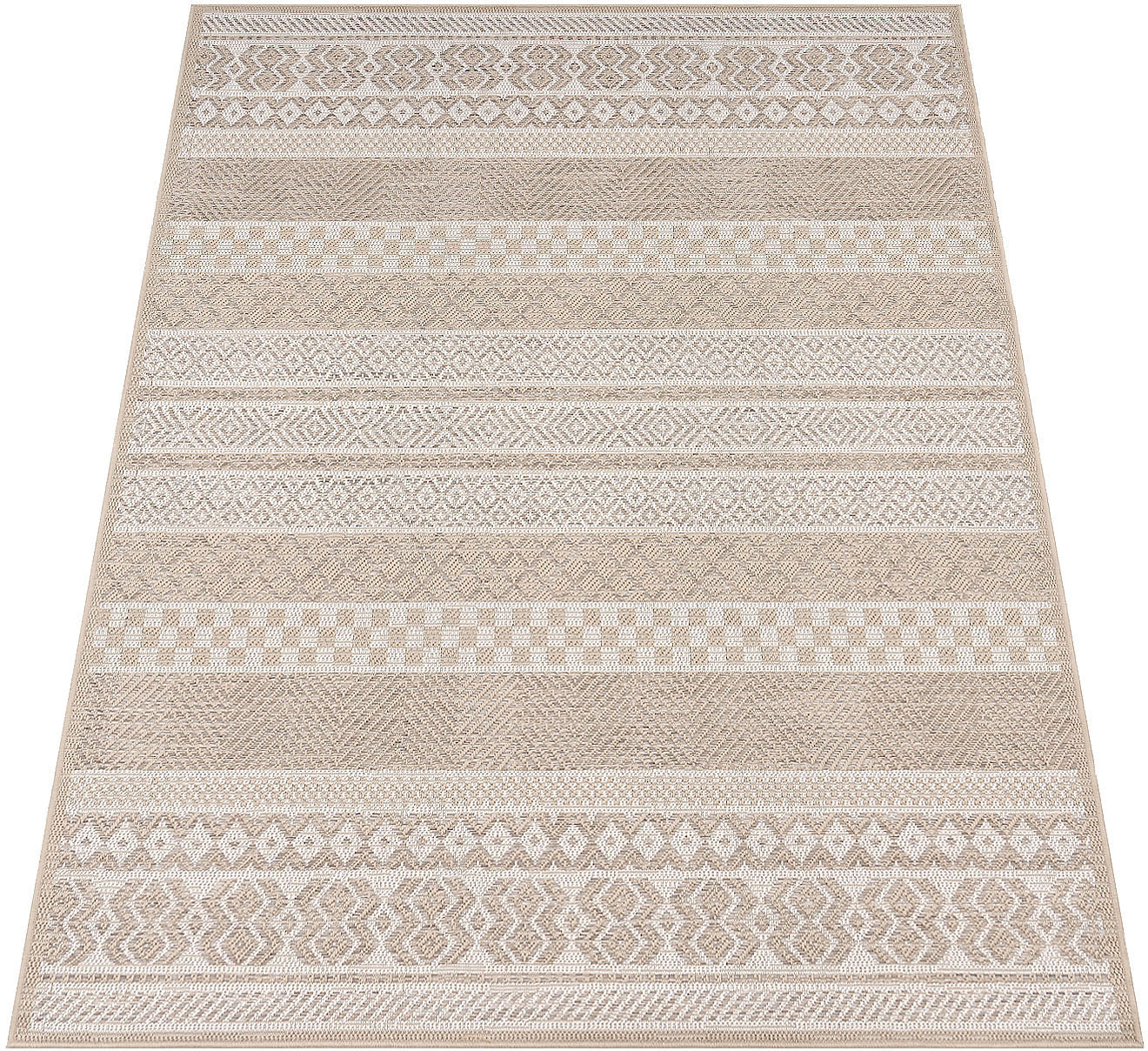 Teppich PACO HOME "Vermont 183", beige, B:80cm H:4mm L:150cm, Polypropylen, Teppiche, Flachgewebe, modernes gestreiftes Design, In- und Outdoor geeignet Image