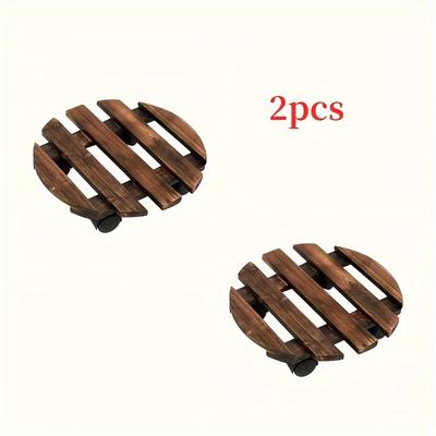 TEMU 2-pack Heavy Duty Solid Wood Round Plant Caddy With Casters - Thickened Plant Dolly Stand For Easy Indoor Movement, Ideal For Large Potted Plants Image