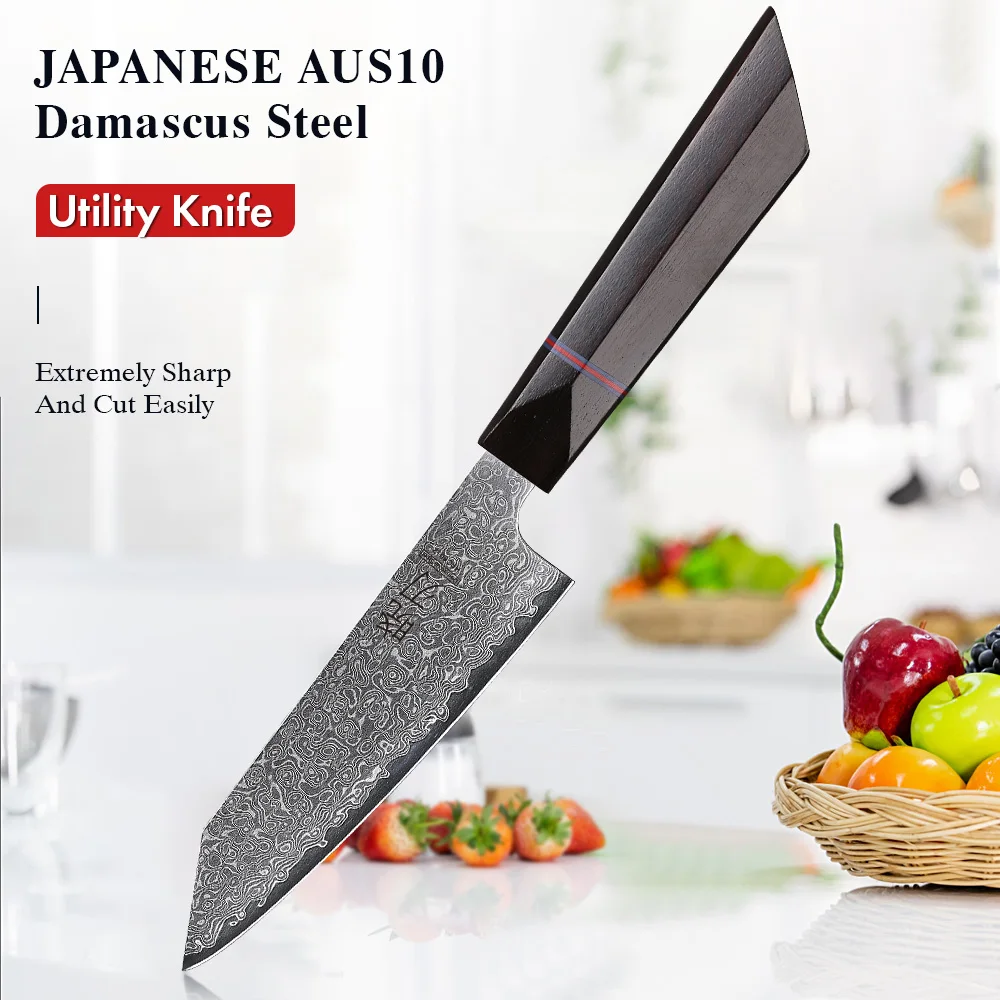 5 "Allzweckmesser Damaskus Professionelle Japanische Kochmesser Küche Cut Peeling Schälen Obst Gemüse Fleisch Slicer Kochen Werkzeuge Image
