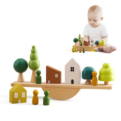 Kinder Montessori Sinnes Spielzeug Wald Häuser Replik Holz Wald Blöcke Stapeln Spielzeug Montessori Image