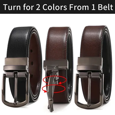 New Men Genuine Leather Belt 100cm 110cm 120cm 130cm 140cm 150cm Reversible Buckle Brown and Black Business Dress Belts for Men