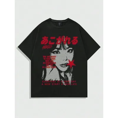 Anime Men's Casual Slogan & Figure Print Round T-shirt Halloween Sport T-shirt Women's Oversized