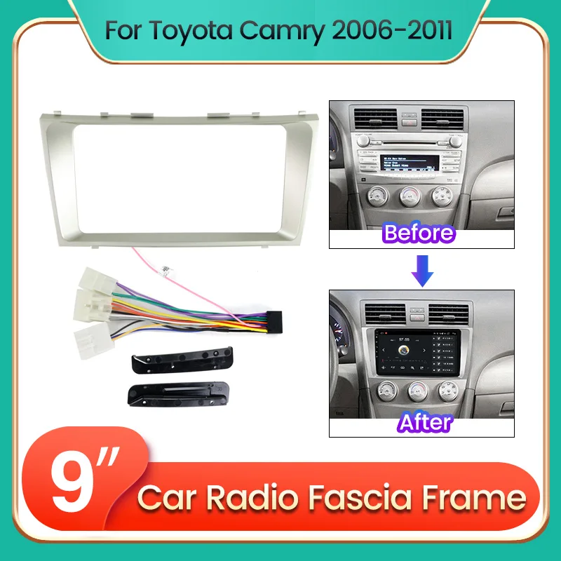 Autoradio-Blende Rahmen für Toyota Camry 40 50 2006–2011, Android 9-Zoll-Host-Einheit, Stromkabel, Dash-Fit-Panel-Kit, Audio-Frontplatte Image