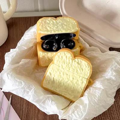 für Huawei FreeClip Ohrhörer-Abdeckung, niedliches kreatives Toast-Lebensmittel-Muster-Design, Silikon-Kopfhörerhülle mit Schlüsselanhänger für Mädchen und Jungen Image