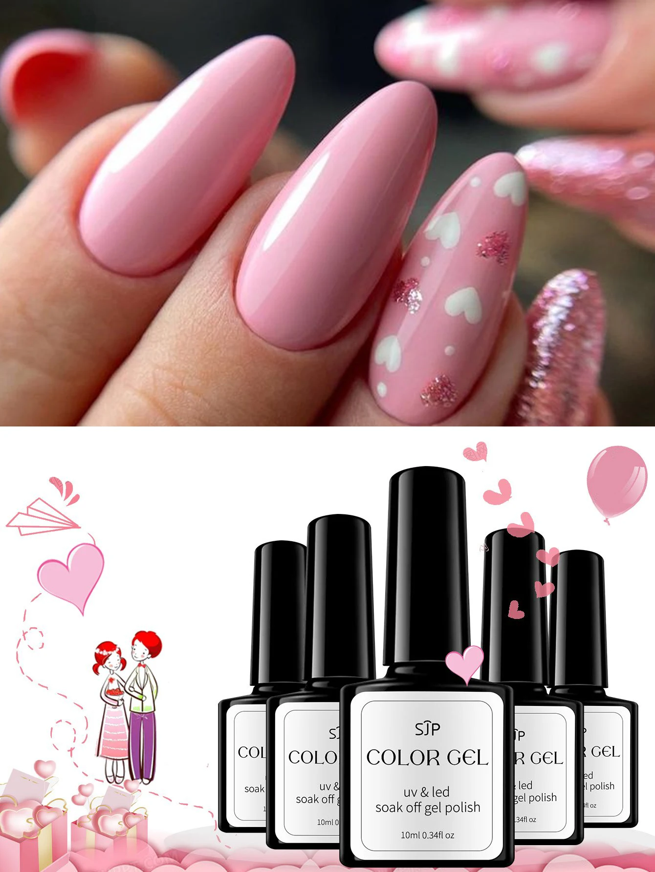 Valentinstag-Nagellack, 10 ml Vernis Gel Rouge Couleurs Nail Art Red Gel Polish UV/LED Soak Off Gel. Image