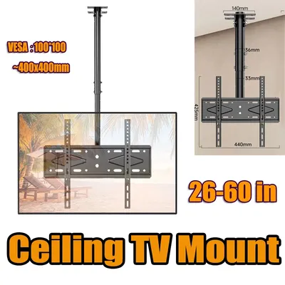 Decken-TV-Halterung, drehbar, neigbar, TV-Halterung für 26–60 Zoll LED-LCD-Monitor, 6 höhenverstellbare TV-Ständer, 400 x 400 mm, 40 kg