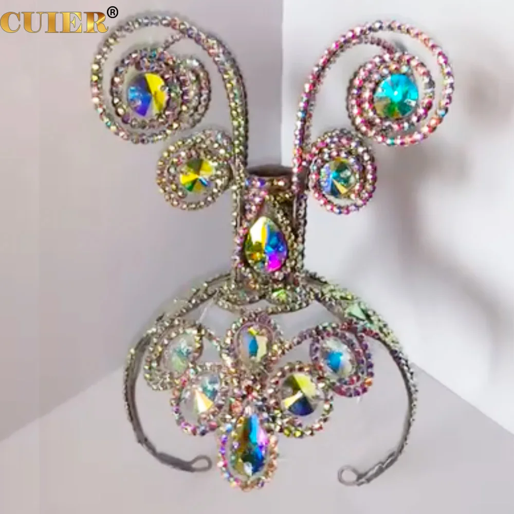 CUIER Übertriebener Strass-hoher Kopfschmuck für Frauen, Drag Queen, riesiger Haarhut, Schmuck Image