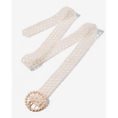 Boston Proper - White - All-Over Pearl Buckle Belt - Small/Medium