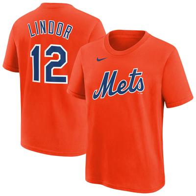 Nike Francisco Lindor Orange New York Mets T-Shirt mit Spielernamen und Nummer für Jugendliche Image