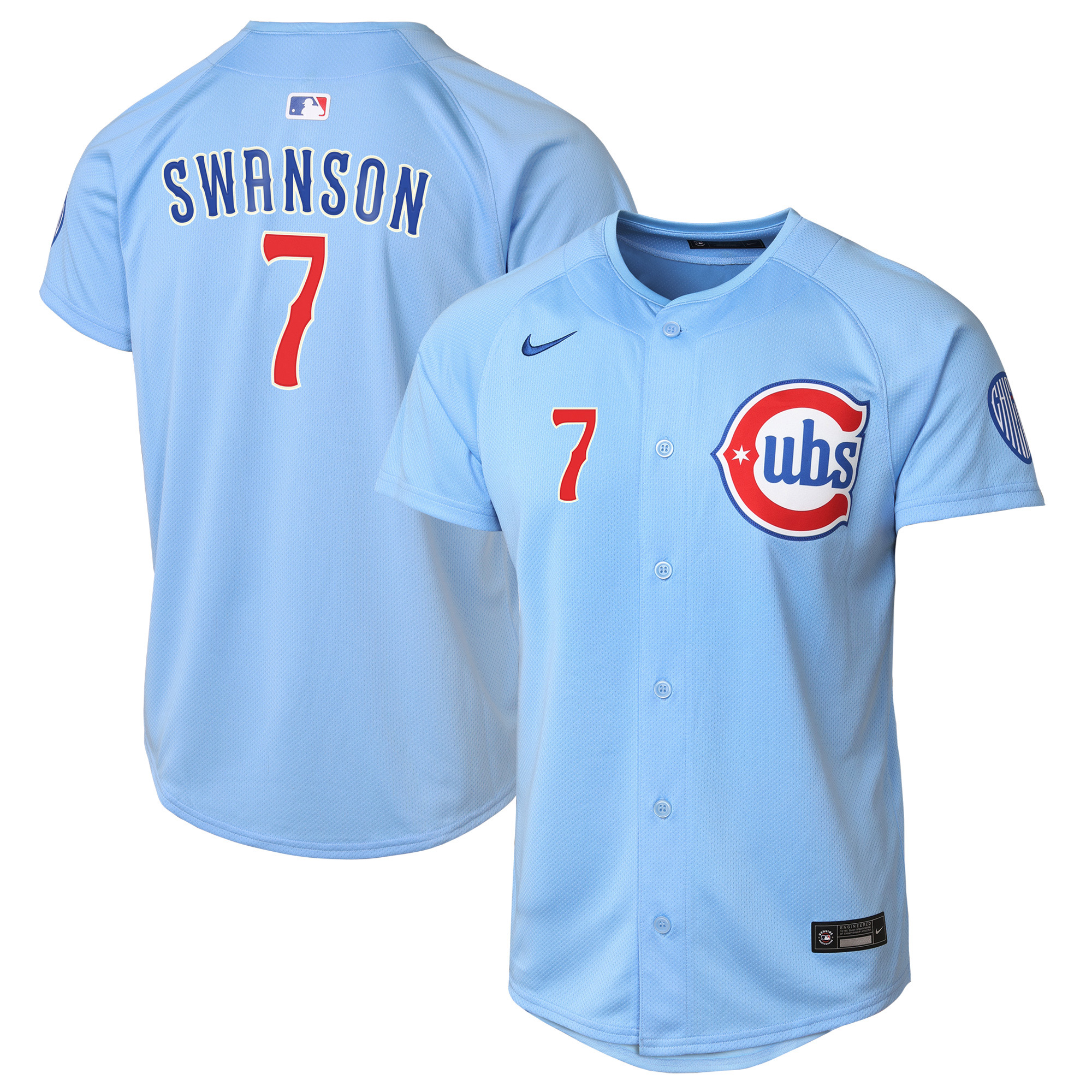 Chicago Cubs Nike MLB Limited Alternate 2-Trikot – Babyblau – Dansby Swanson – Jugendliche Image