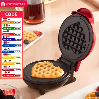 Multi Functional Mini Heart-shaped Waffle Maker, Double-sided Heated Breakfast Toaster, Portable