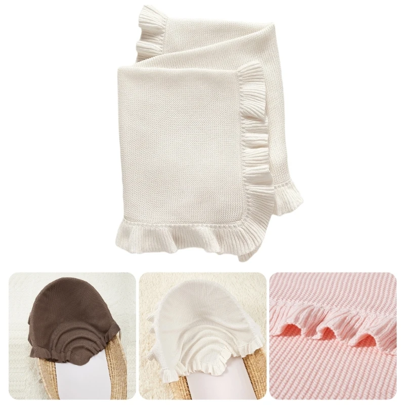 Baby Blanket for Newborns Cotton Ruffle Knitted Wrap Towel Soft and Breathable Bed Blanket for Autumn Winter 75x95cm
