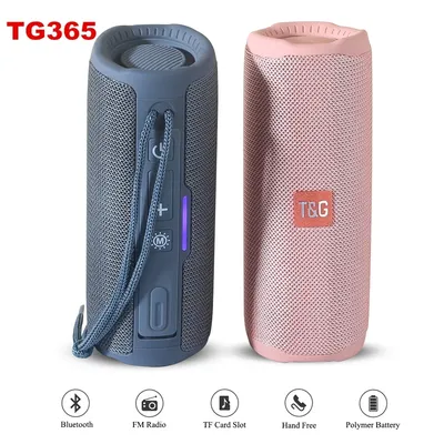 TG365 Portable Bluetooth Speaker Dual Bass LED Wireless Subwoofer Waterproof Outdoor Column Boombox