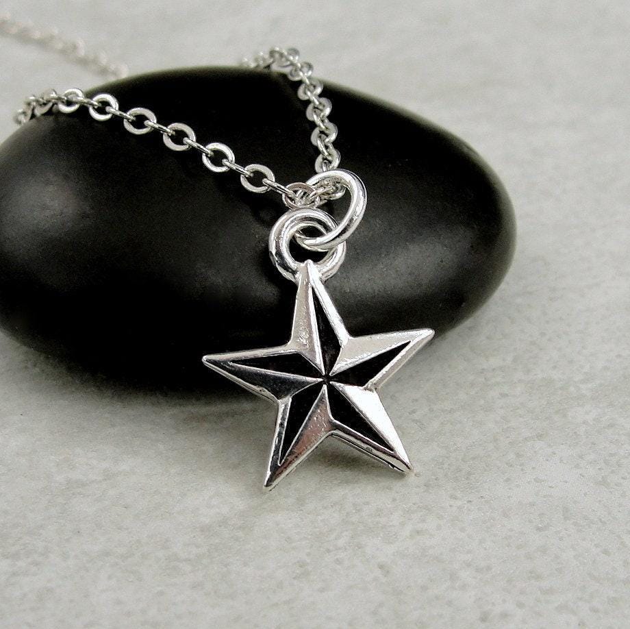 Collana con stella nautica, collana con ciondolo a stella nautica in argento, collana con stella polare, ciondolo a stella polare, collana con stella