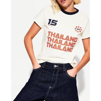Bershka Short Sleeve T-Shirt With Contrast Print Women L Off White