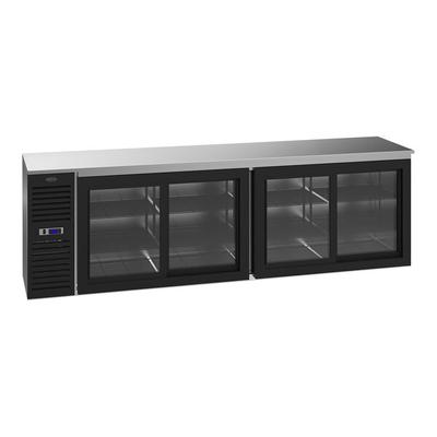 Krowne SD108R 108" Black Sliding Glass Door Back Bar Refrigerator with Stainless Steel Top and Left Side Compressor