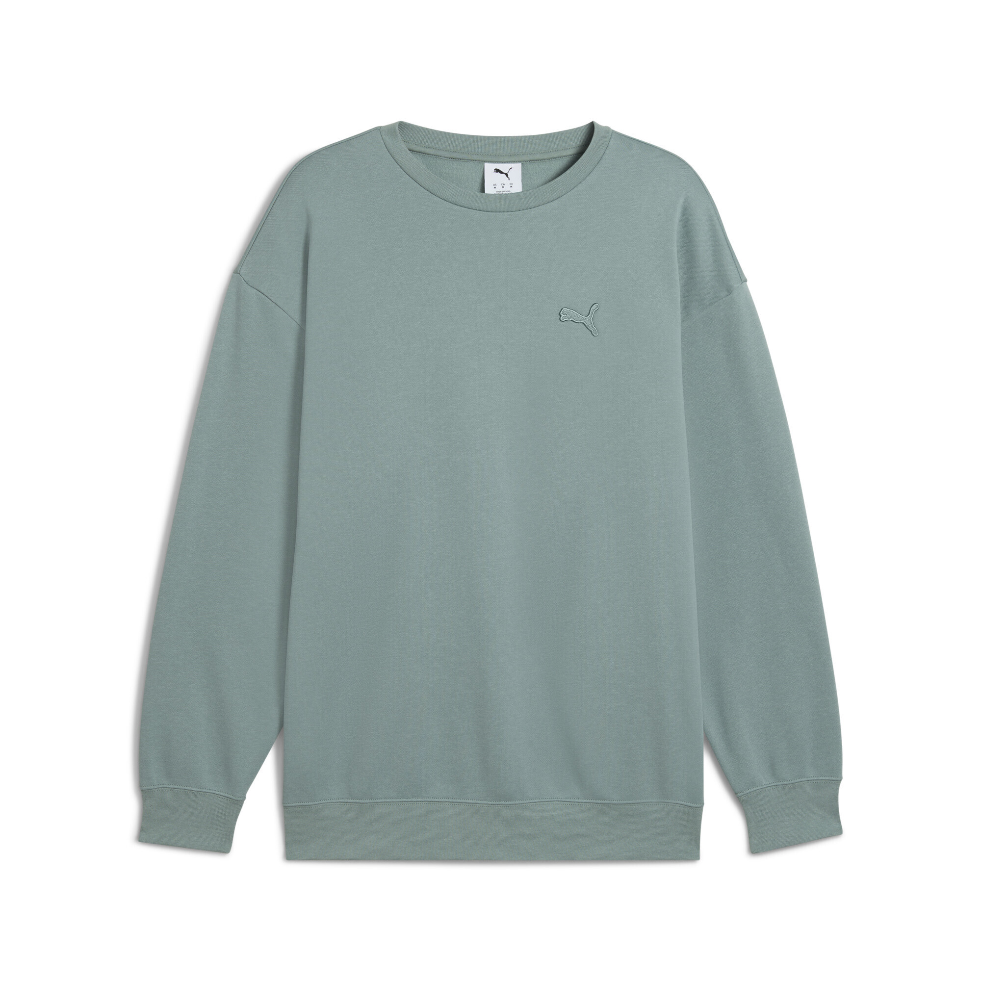Rundhalspullover PUMA "Essentials Elevated Crewneck Erwachsene", Herren, Gr. XL, grün (grün moon), Obermaterial: 34% Polyester, 66% Baumwolle; Rippe: 3% Elasthan, 97% Baumwolle, relaxed fit, Rundhals, Pullover Image