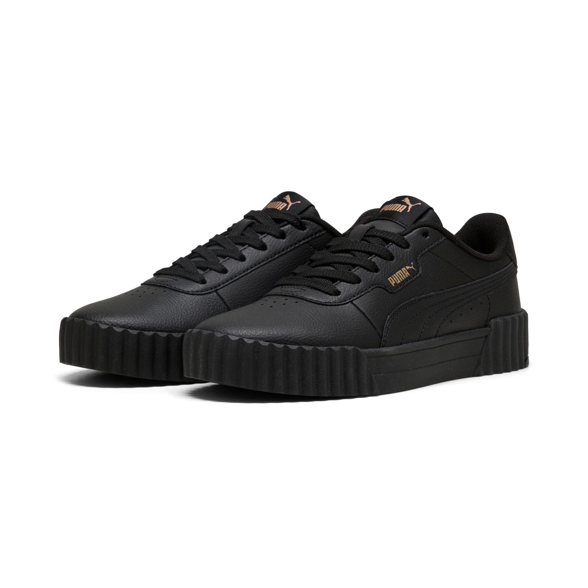 Sneaker PUMA "CARINA 3.0", Damen, Gr. 38,5, schwarz (puma schwarz, puma gold), Leder, unifarben, Schuhe Sneaker
