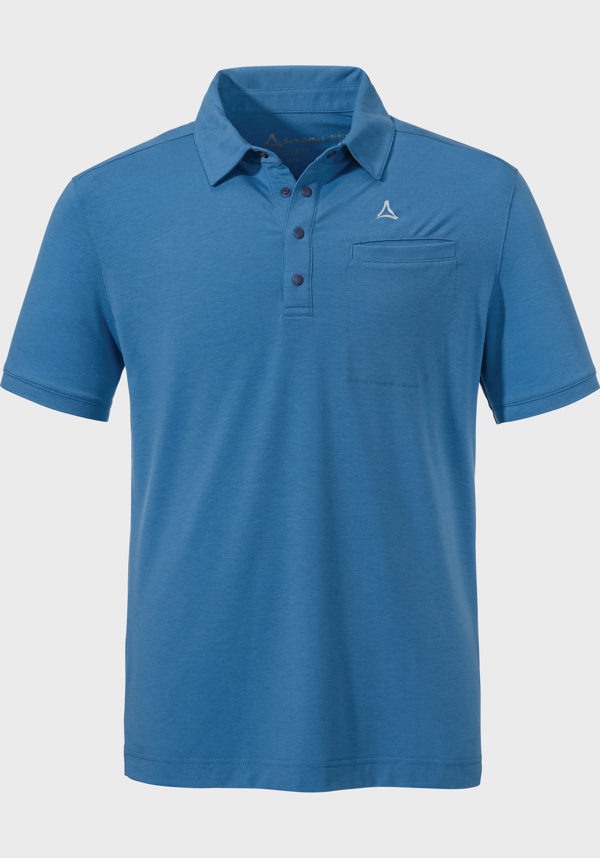 Poloshirt SCHÖFFEL "Polo Shirt Ramseck M", Herren, Gr. 52, blau (8405, blau), Oberstoff: 77% Polyester, 18% Lyocell, 5% Elasthan, V-Ausschnitt, Shirts