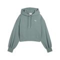 Hoodie PUMA "WARDROBE ESS Kurzer Relaxed Fit Hoodie Damen", Damen, Gr. XL, grün (grün moon), Obermaterial: 32% Polyester, 68% Baumwolle; Rippe: 96% Baumwolle, 4% Elasthan, relaxed fit, Langarm, Sweatshirts