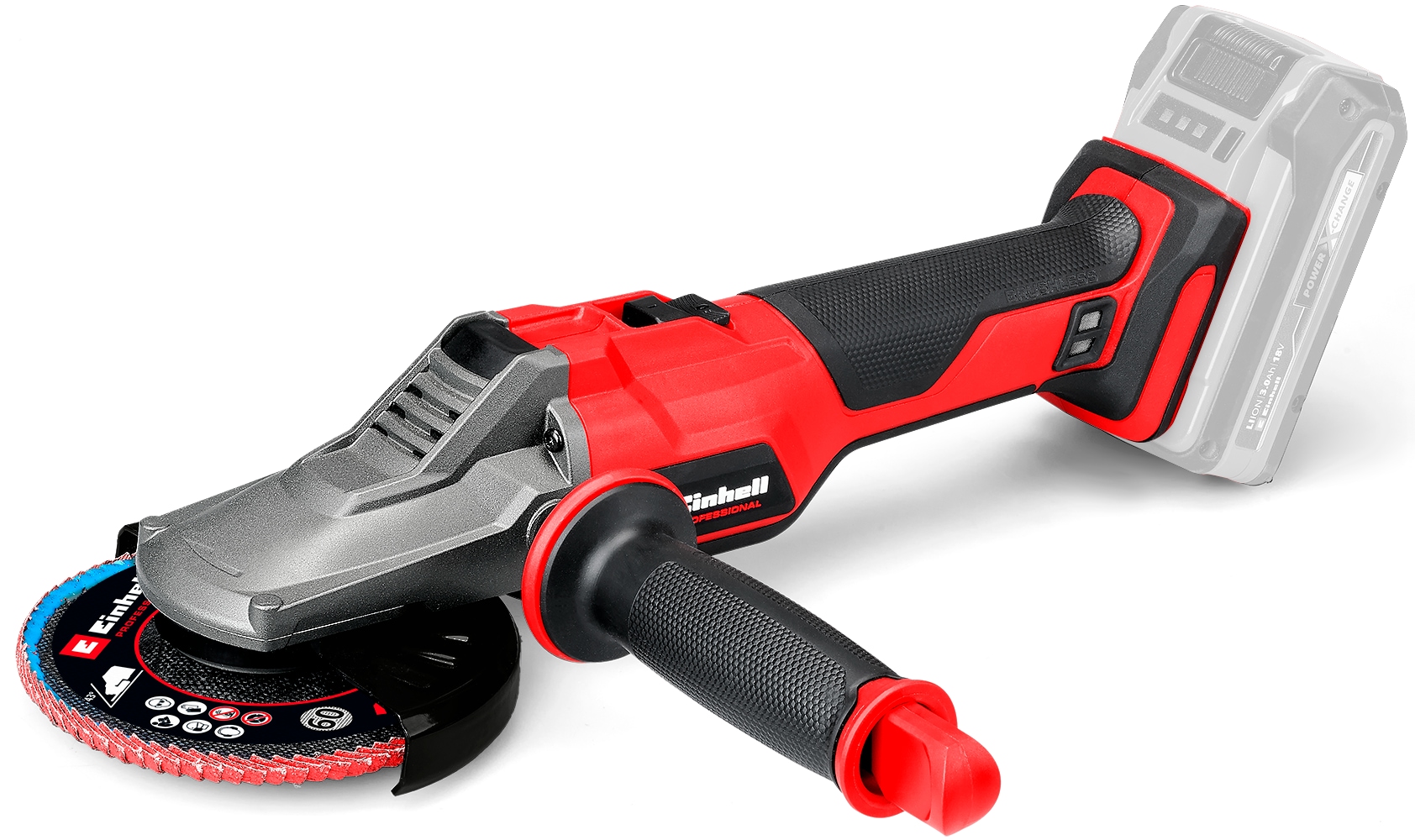 Akku-Winkelschleifer EINHELL "Flachkopf-Winkelschleifer TP-AG 18/125 F Li BL-Solo", rot (rot, schwarz), B:24,8cm H:9cm L:35,3cm, Schleifmaschinen, ohne Akku und Ladegerät Image