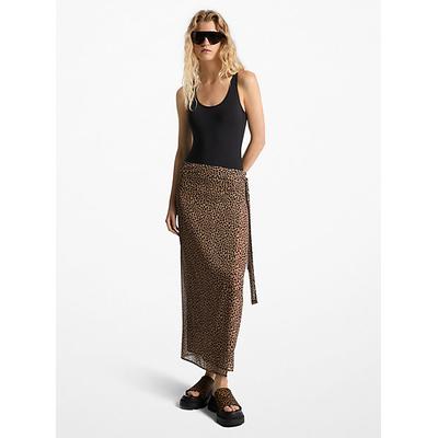 Michael Kors Cheetah Print Chiffon Pareo Wrap Skirt Brown M-L