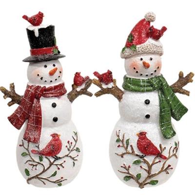 Glittered Resin Cardinal Friends & Vine Snowman 2 Asstd. - 12” H x 7” W x 4” D