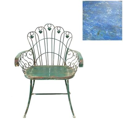 36.25" Tall Embellished Metal Garden Armchair in Antique Blue "Toulouse 1275"
