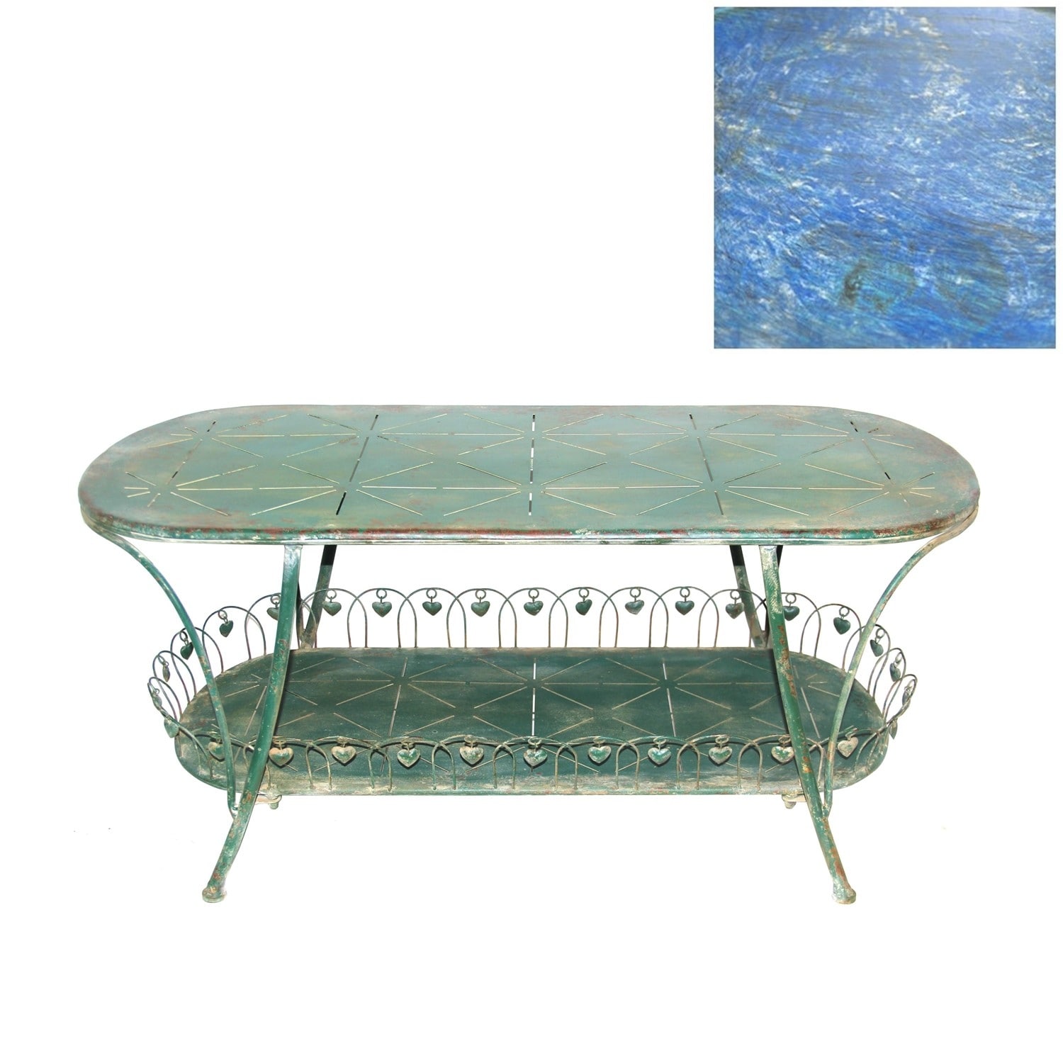 47.25"L. Embellished Oval Metal Garden Table with Shelf "Toulouse 1275"
