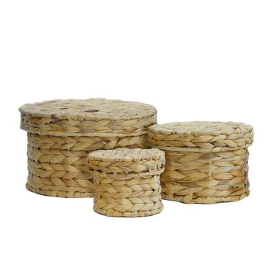 VIP Grass 10 in. Brown Round Woven Boxes Set of 3