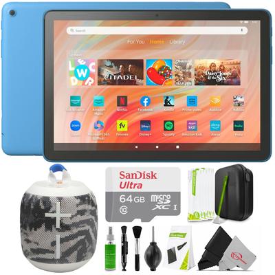 Amazon Fire HD 10 10.1" 32GB Wi-Fi Tablet, 13th Gen Ocean + Portable Bluetooth Speaker + 64GB microSDXC Card + Cleaning Kit